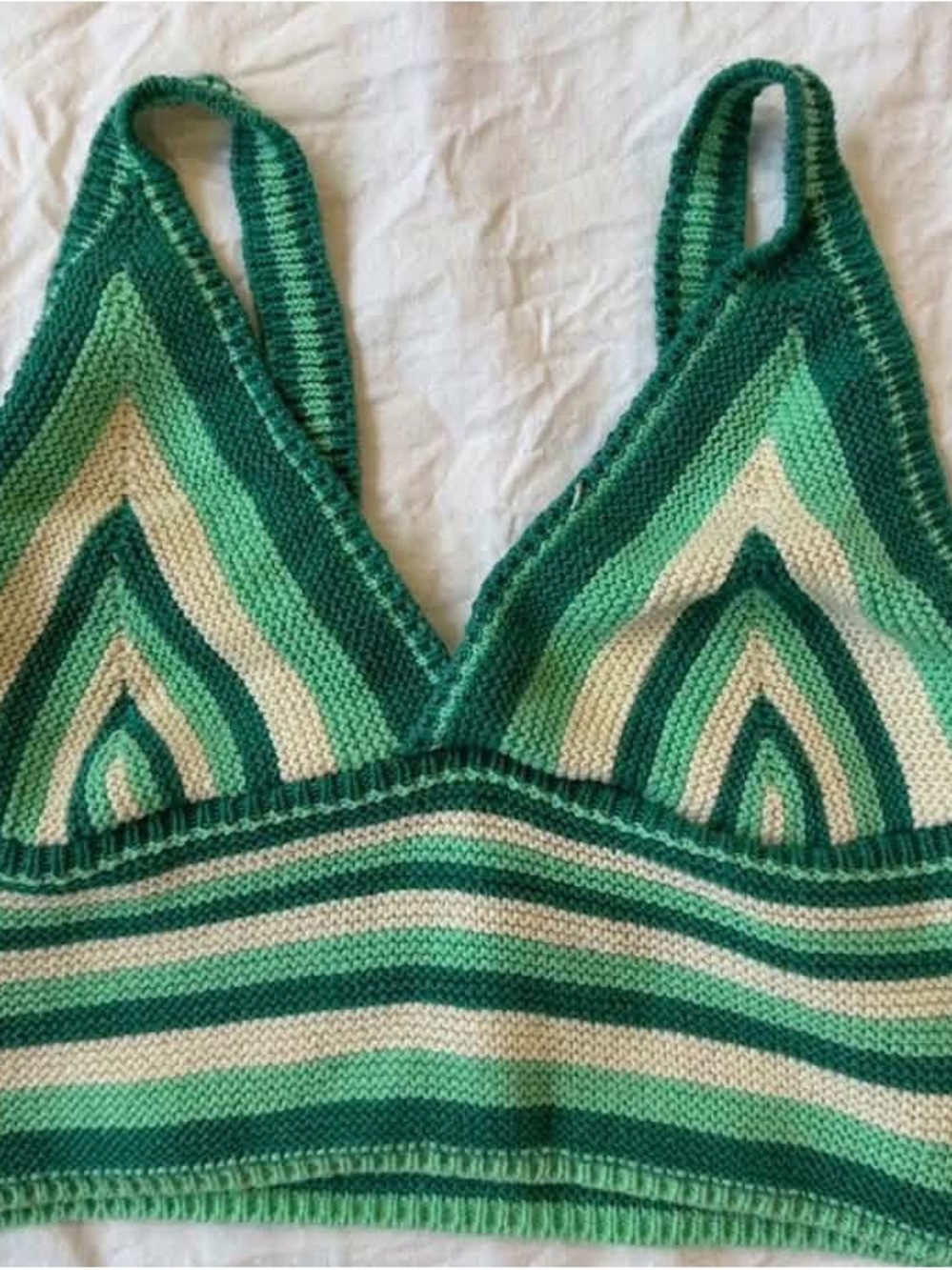 Zara Green and Cream Striped Knit Bralette Tank